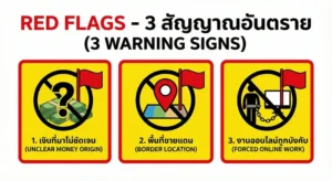 ภาพกราฟิกสไตล์เตือนภัย แสดงไอคอน 3 จุด
